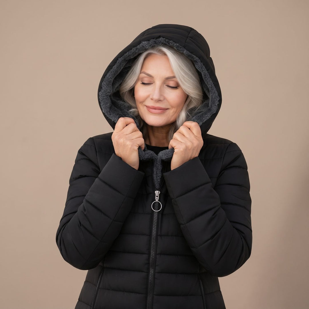 Dames Fleece-Gevoerde Winterjas Hooded Puffer Getailleerde Fit