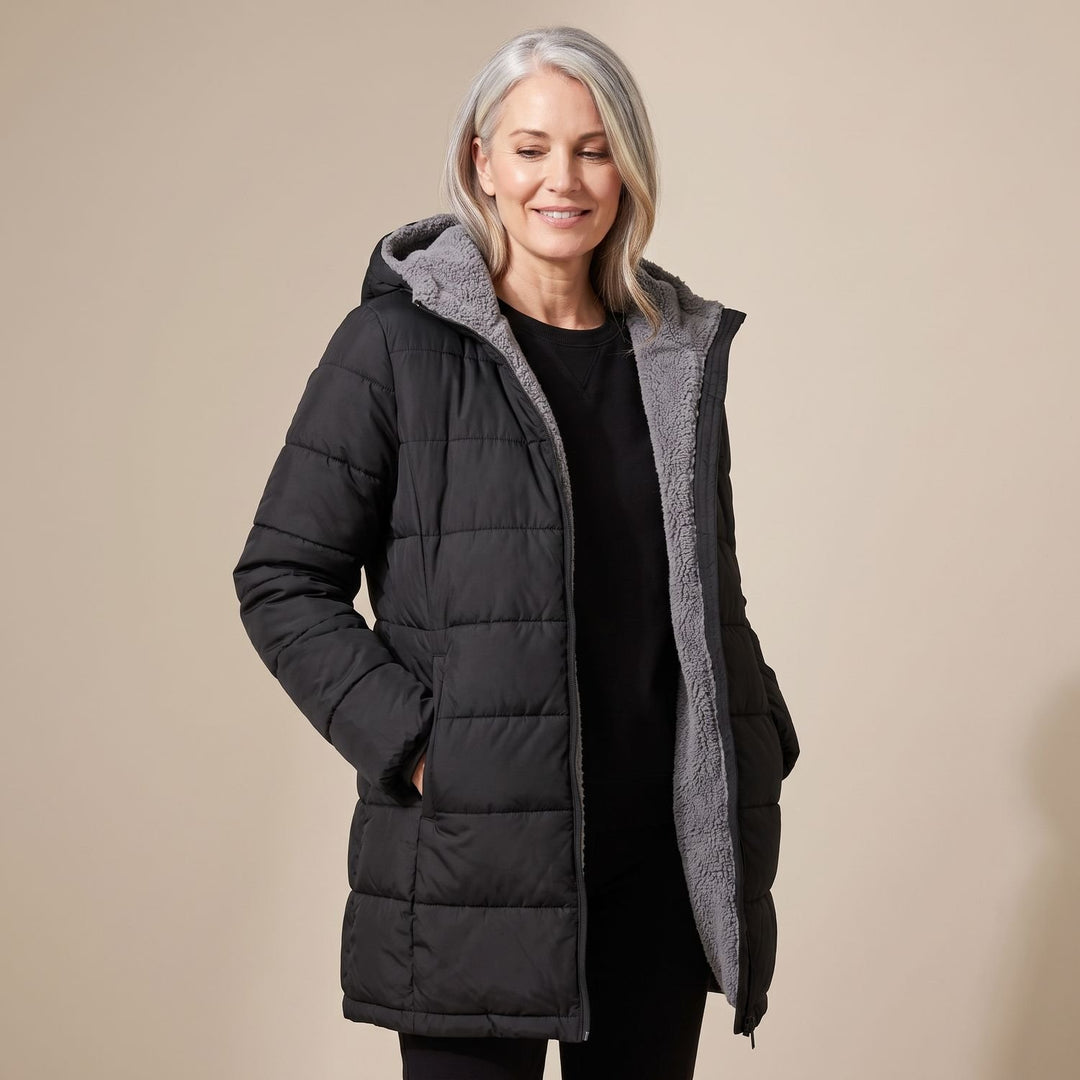 Dames Fleece-Gevoerde Winterjas Hooded Puffer Getailleerde Fit