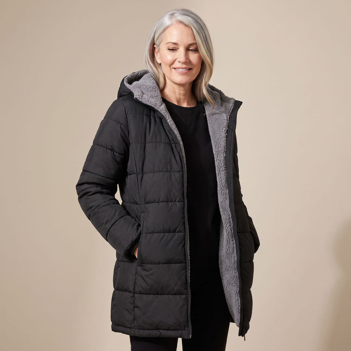 Dames Fleece-Gevoerde Winterjas Hooded Puffer Getailleerde Fit