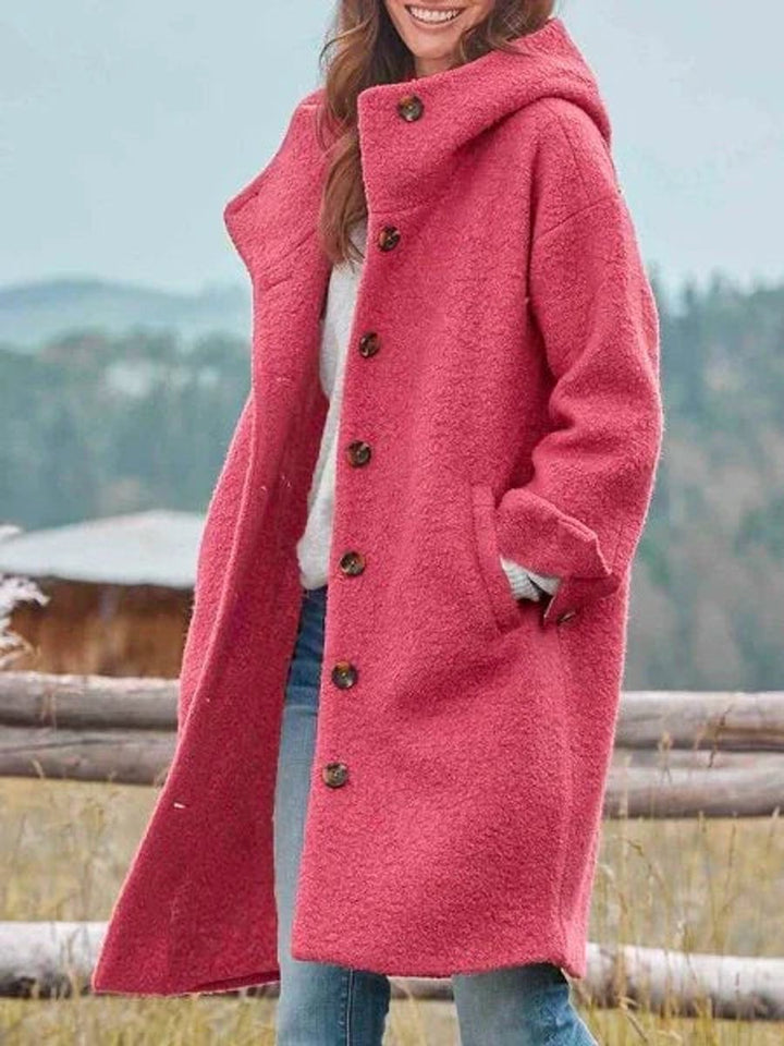Dames Fleece Hooded Women Coat Casual Knoop Lange Jas - Roze