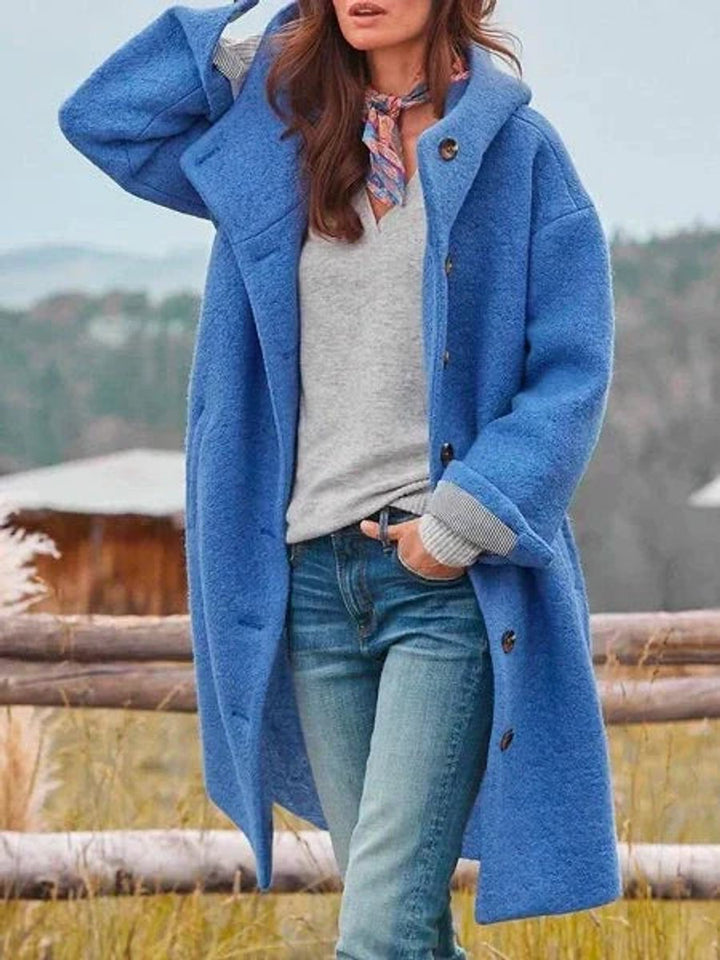 Dames Fleece Hooded Women Coat Casual Knoop Lange Jas - Blauw