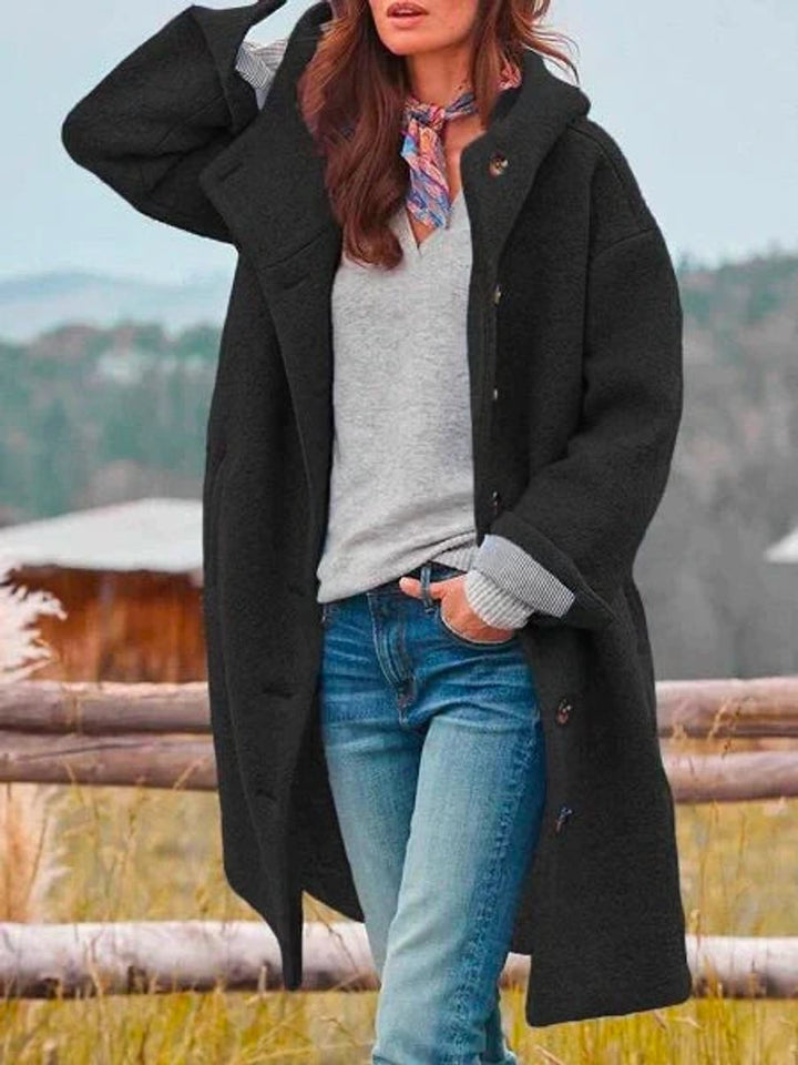 Dames Fleece Hooded Women Coat Casual Knoop Lange Jas - Zwart