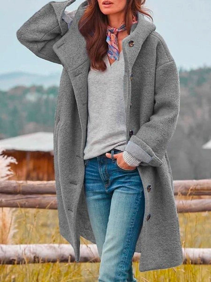 Dames Fleece Hooded Women Coat Casual Knoop Lange Jas - Grijs