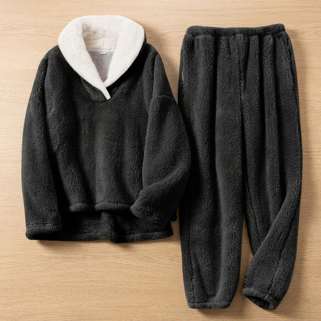 Dames Fleece Pyjama Set Tweedelige Lounge Co-ord - Zwart