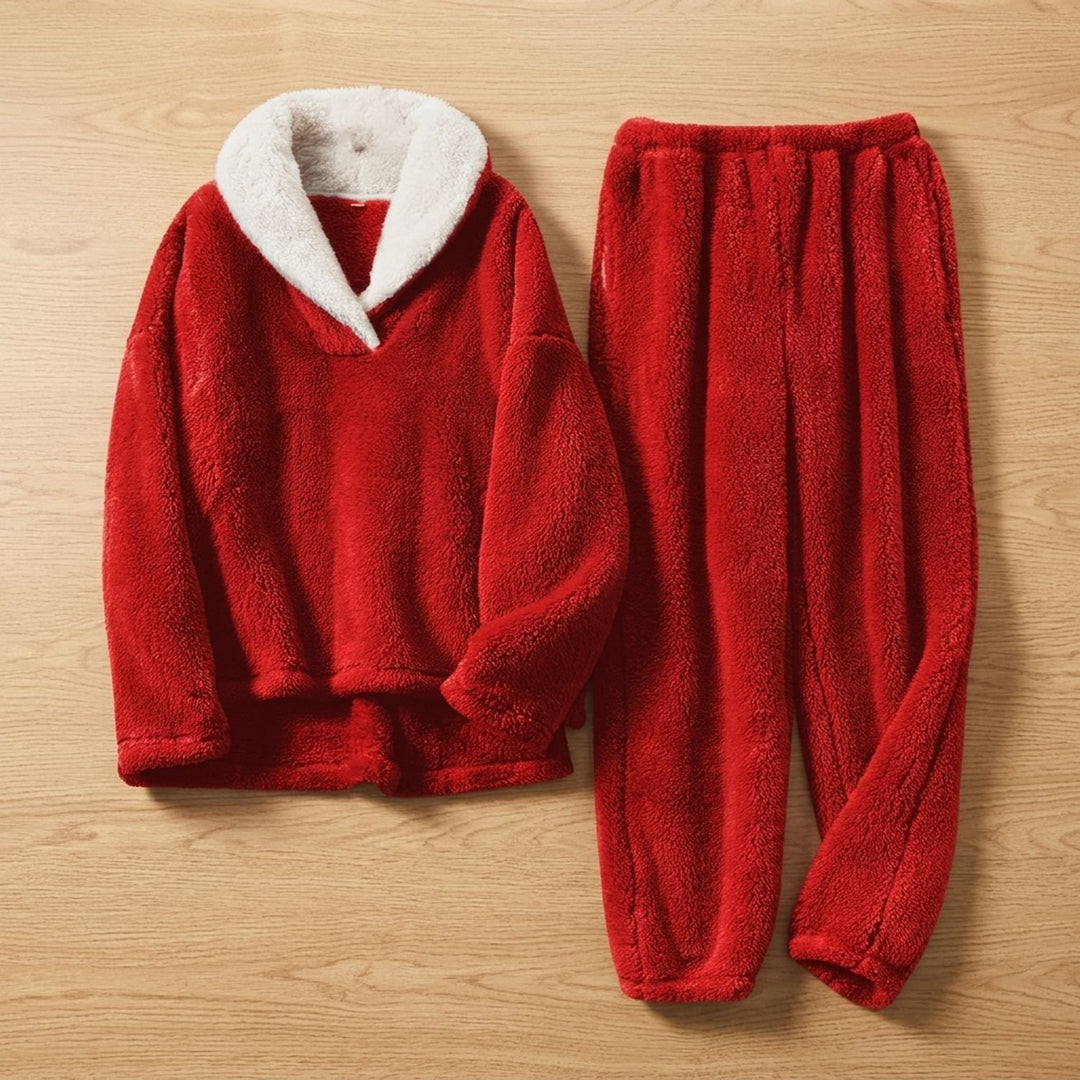 Dames Fleece Pyjama Set Tweedelige Lounge Co-ord - Bordeaux