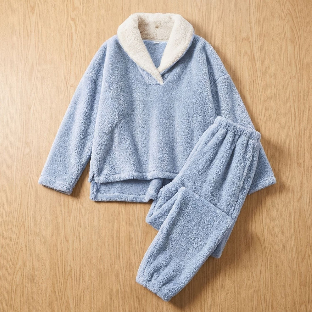 Dames Fleece Pyjama Set Tweedelige Lounge Co-ord - Blauw