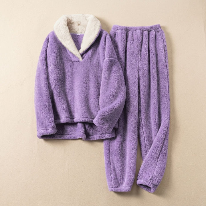 Dames Fleece Pyjama Set Tweedelige Lounge Co-ord - Paars