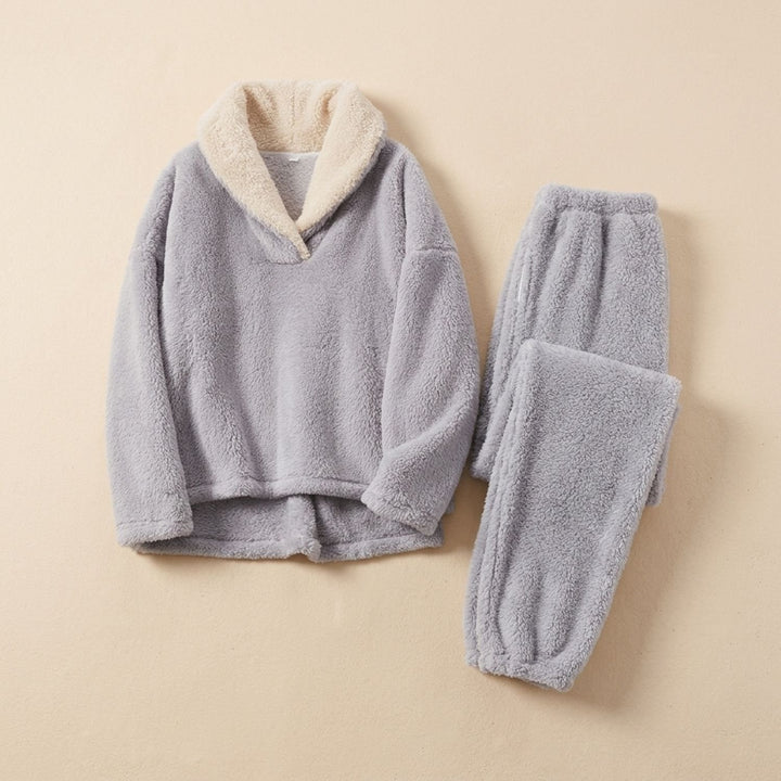 Dames Fleece Pyjama Set Tweedelige Lounge Co-ord - Lichtgrijs
