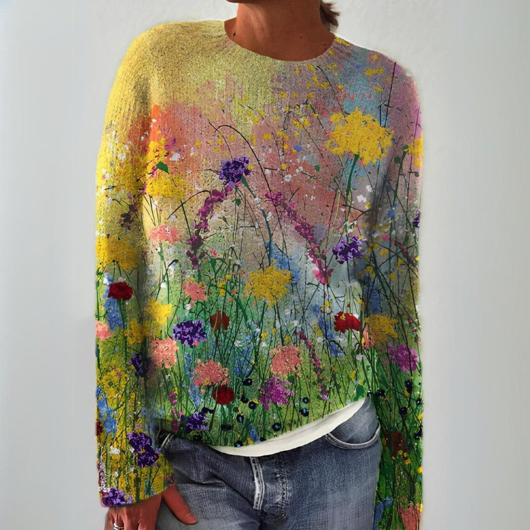 Dames Floraal Gebreide Knit Sweater Kleurrijke Bloemenprint - Veelkleurig