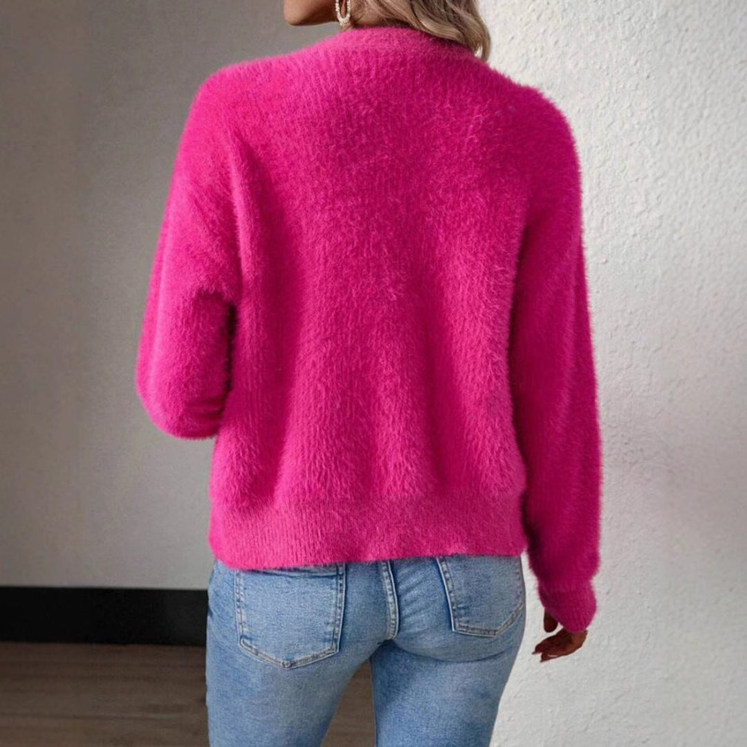 Dames Fluffy V-hals Cardigan Knoopsluiting