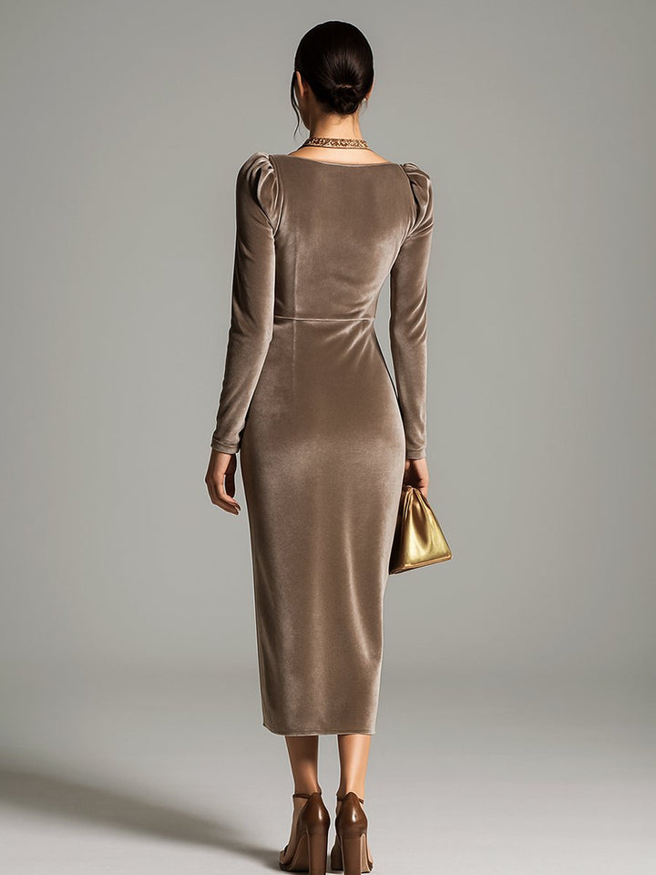 Dames Fluwelen Midi Formal Dress Cowlneck Geplooide Rok