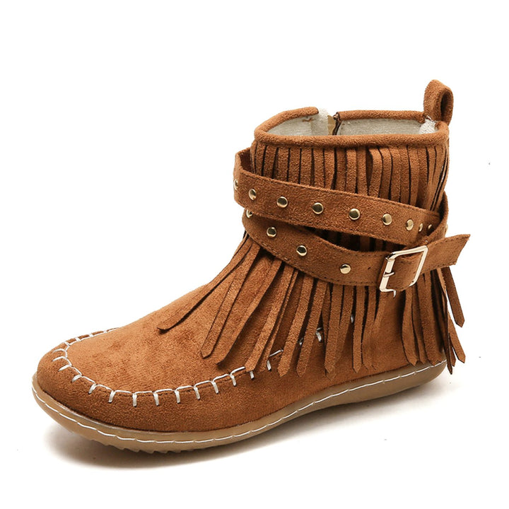 Dames Franjes Enkellaarsjes met Gespsluiting Bohemian Stijl - Donkerbruin