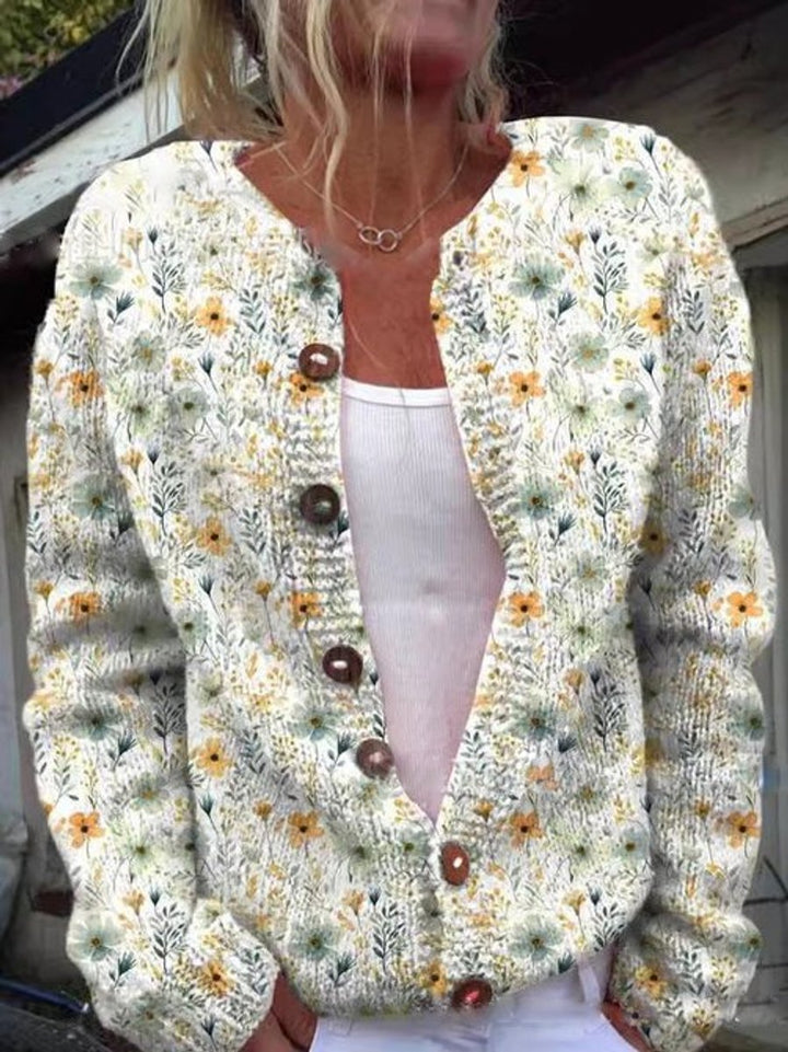 Dames Gebloemde Gebreide Knoop Cardigan - Stijl 2