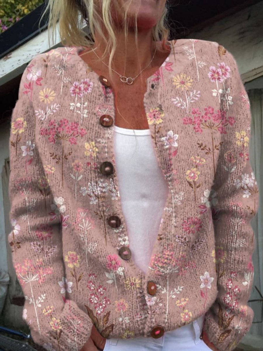 Dames Gebloemde Gebreide Knoop Cardigan - Stijl 3