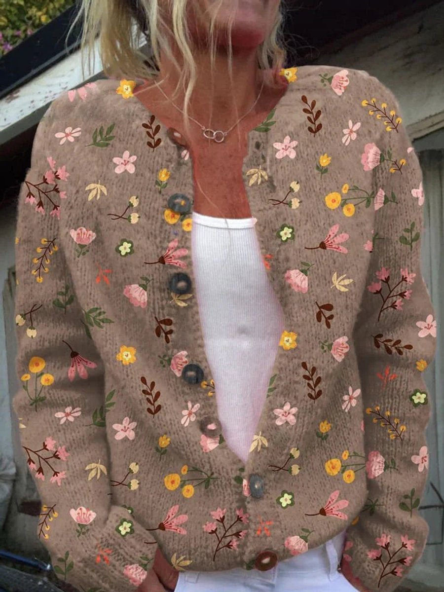 Dames Gebloemde Gebreide Knoop Cardigan - Stijl 5