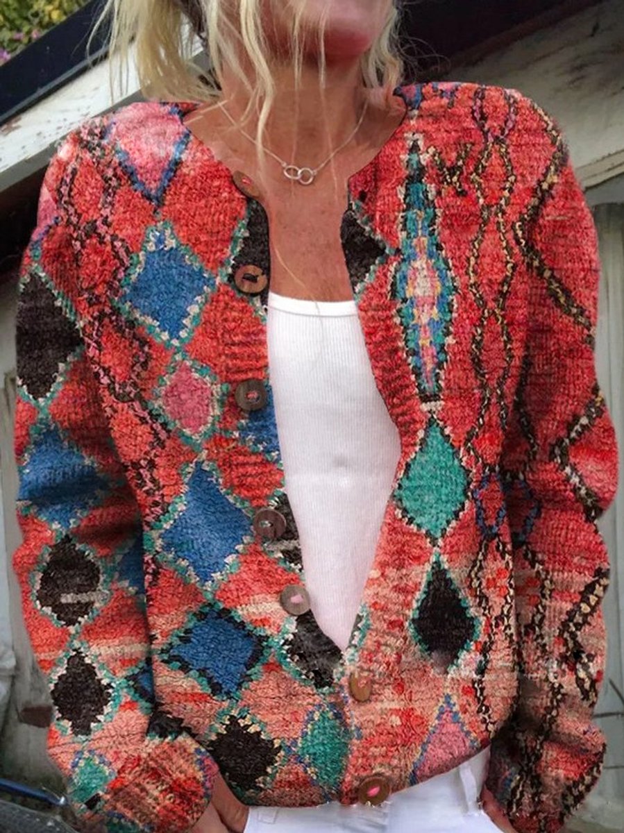 Dames Gebloemde Gebreide Knoop Cardigan - Stijl 7