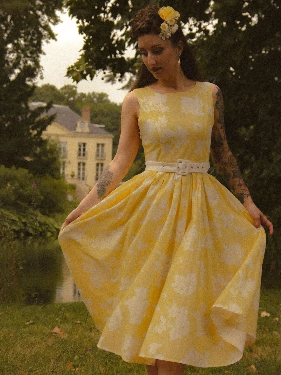 Dames Gebloemde Linen Midi Jurk Off-Shoulder