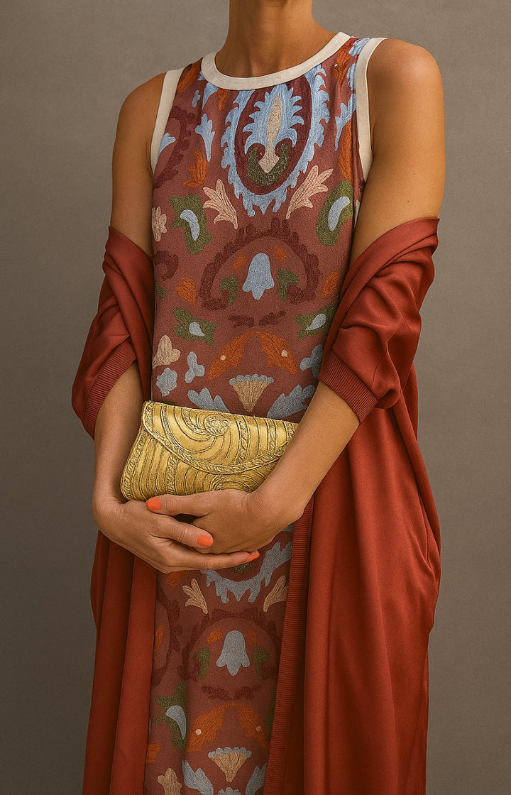 Dames Gebloemde Maxi Jurk Set met Matching Vest - Brown