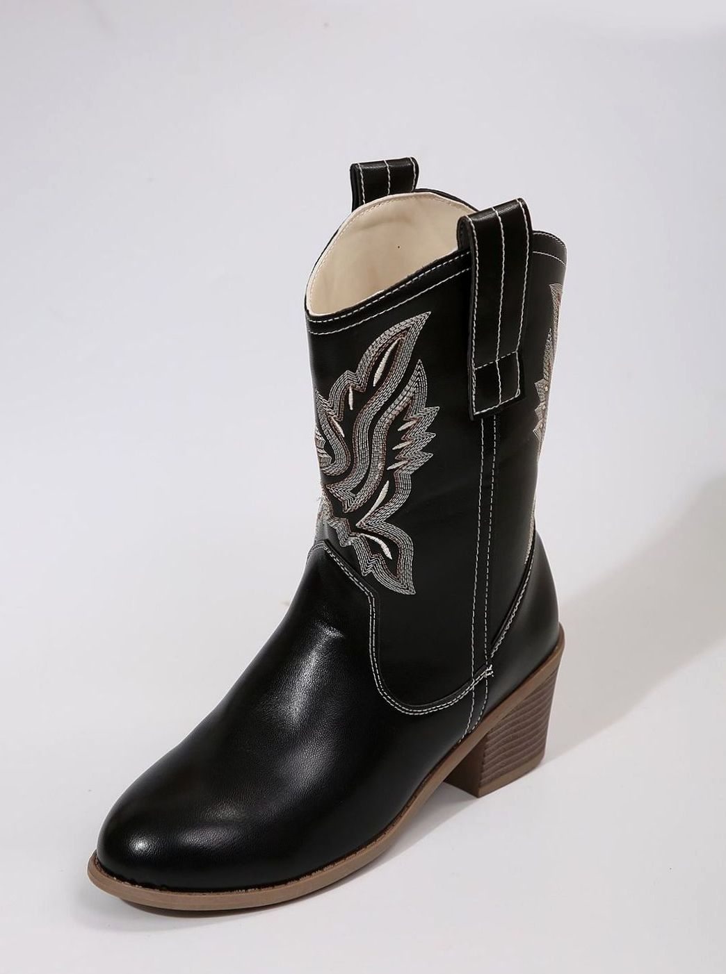 Dames Geborduurde Western Cowboylaarzen met Blokhak - Zwart