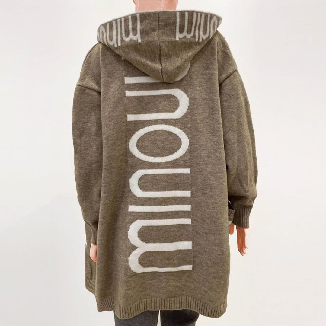 Dames Gebreid Oversized Vest Capuchon Letter Patroon