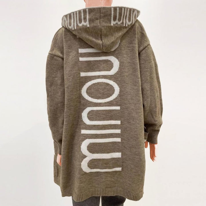 Dames Gebreid Oversized Vest Capuchon Letter Patroon