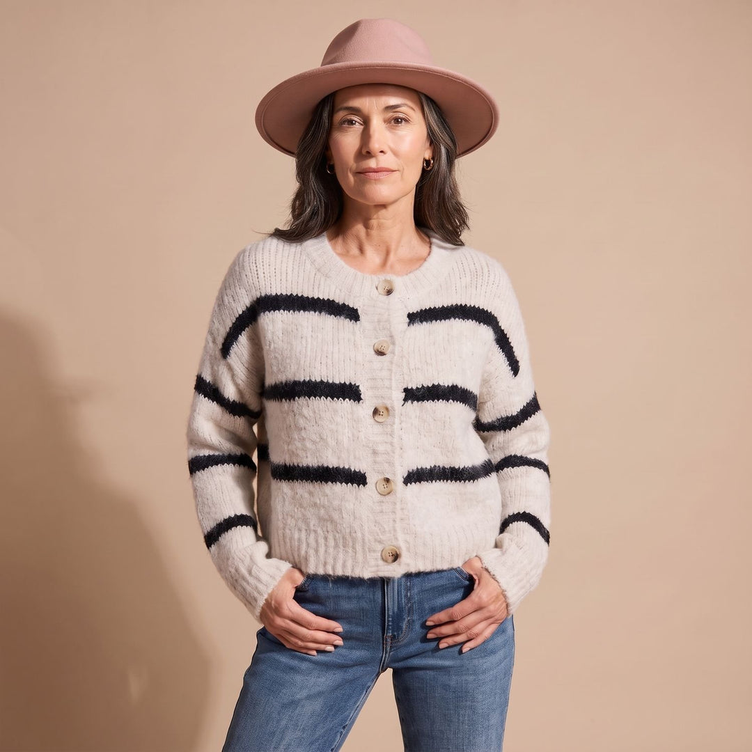 Dames Gebreid Vest Gestreept Relaxed-Fit Knoopsluiting