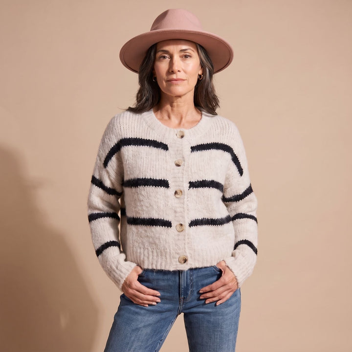 Dames Gebreid Vest Gestreept Relaxed-Fit Knoopsluiting