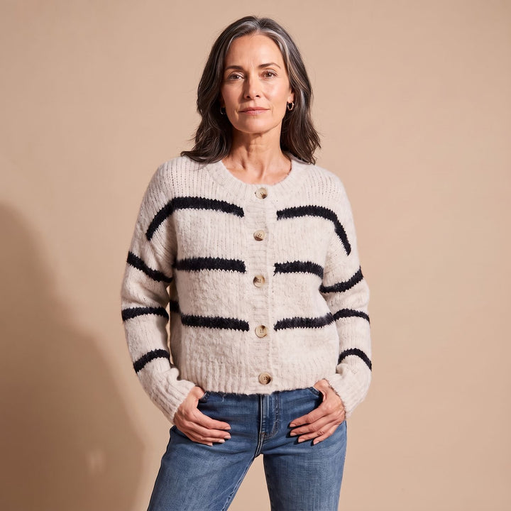 Dames Gebreid Vest Gestreept Relaxed-Fit Knoopsluiting