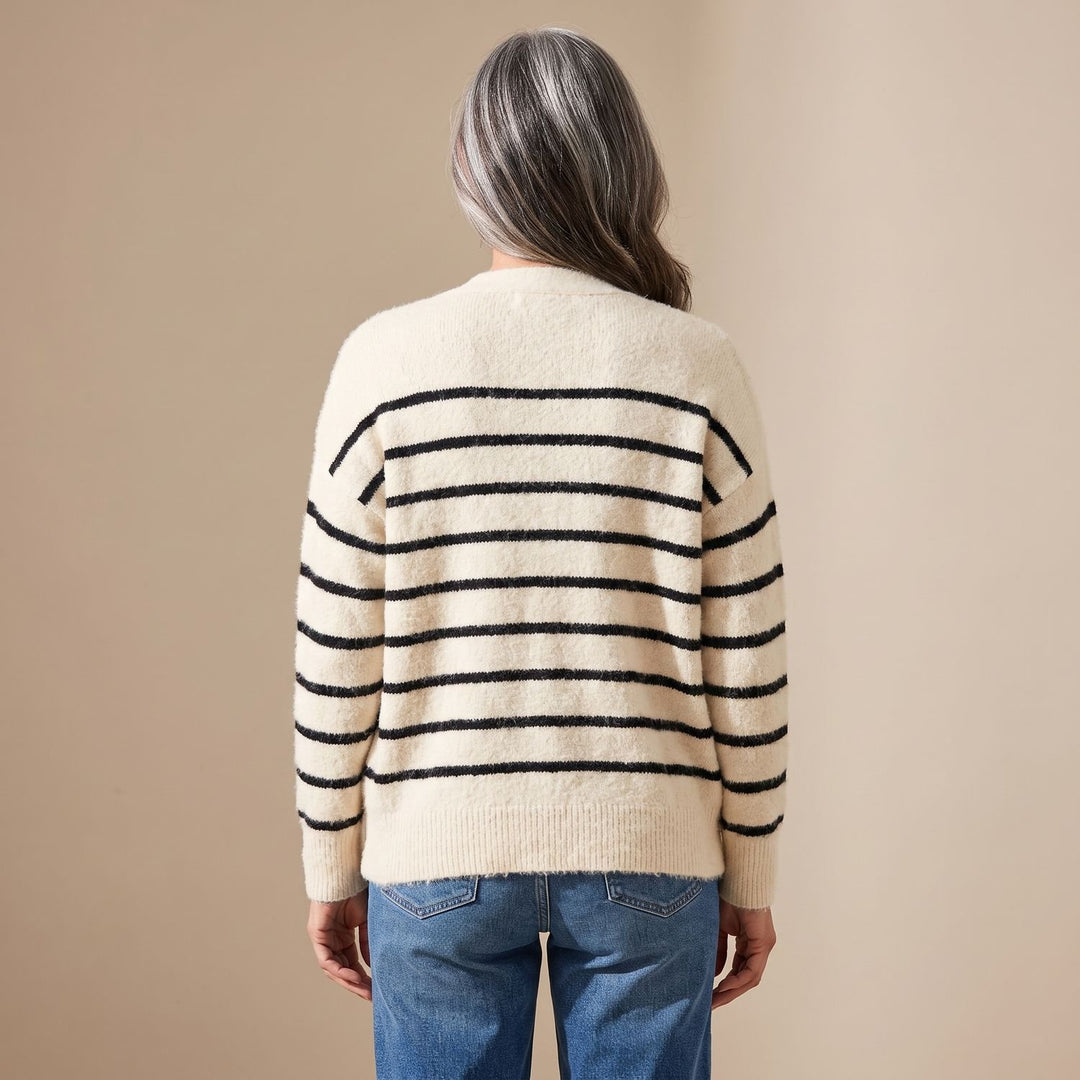 Dames Gebreid Vest Gestreept Relaxed-Fit Knoopsluiting