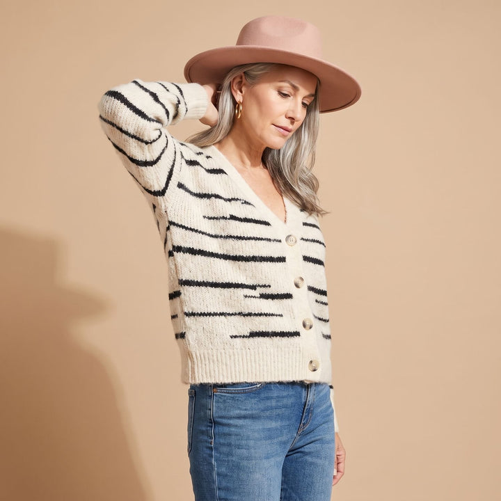 Dames Gebreid Vest Gestreept Relaxed-Fit Knoopsluiting