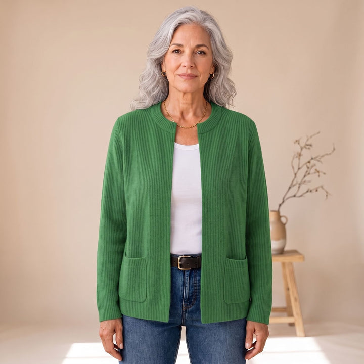 Dames Gebreid Vest met Rits Lange Mouwen en Zakken - Groen