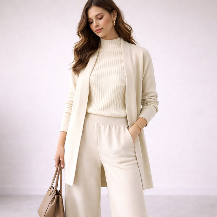Dames Gebreide Avondgown Driedelige Lounge Set Cardigan - White