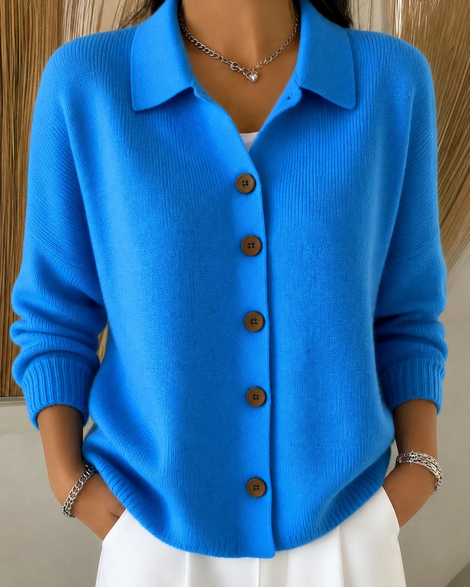 Dames Gebreide Geknoopte Kraag Cardigan - Blue