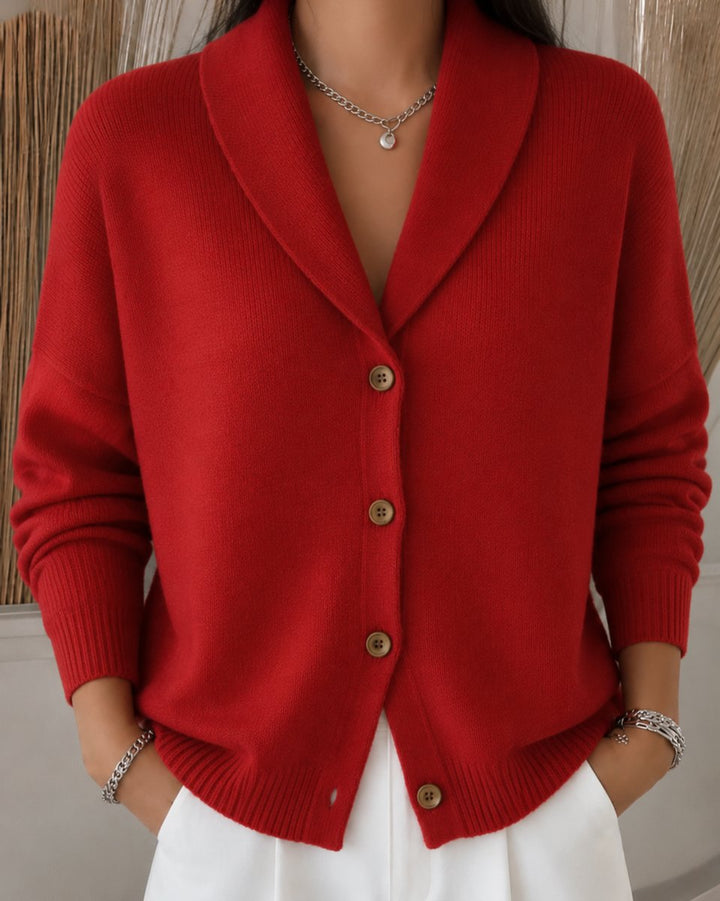 Dames Gebreide Geknoopte Kraag Cardigan - Red