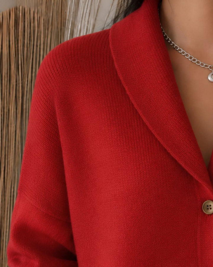 Dames Gebreide Geknoopte Kraag Cardigan