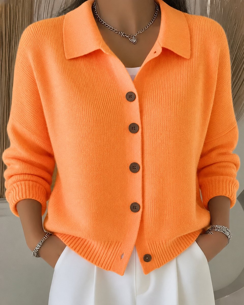 Dames Gebreide Geknoopte Kraag Cardigan - Orange