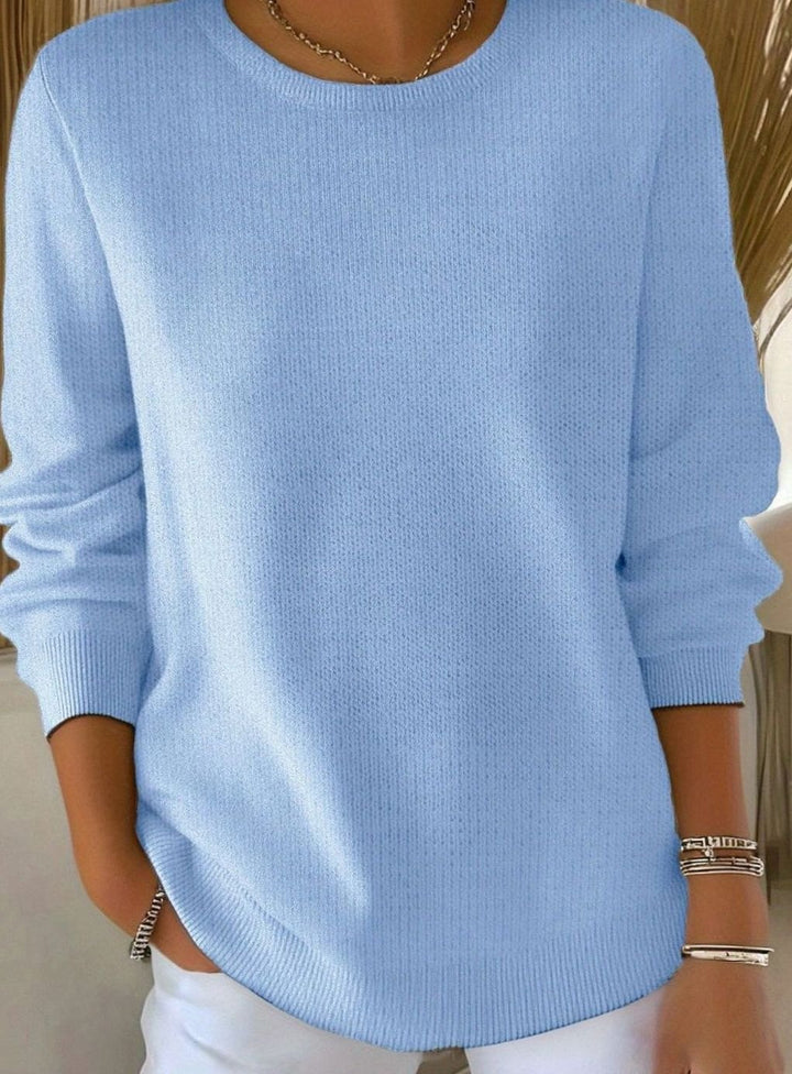 Dames Gebreide Pullover Ronde Hals Losse Pasvorm Lange Mouwen - Lichtblauw