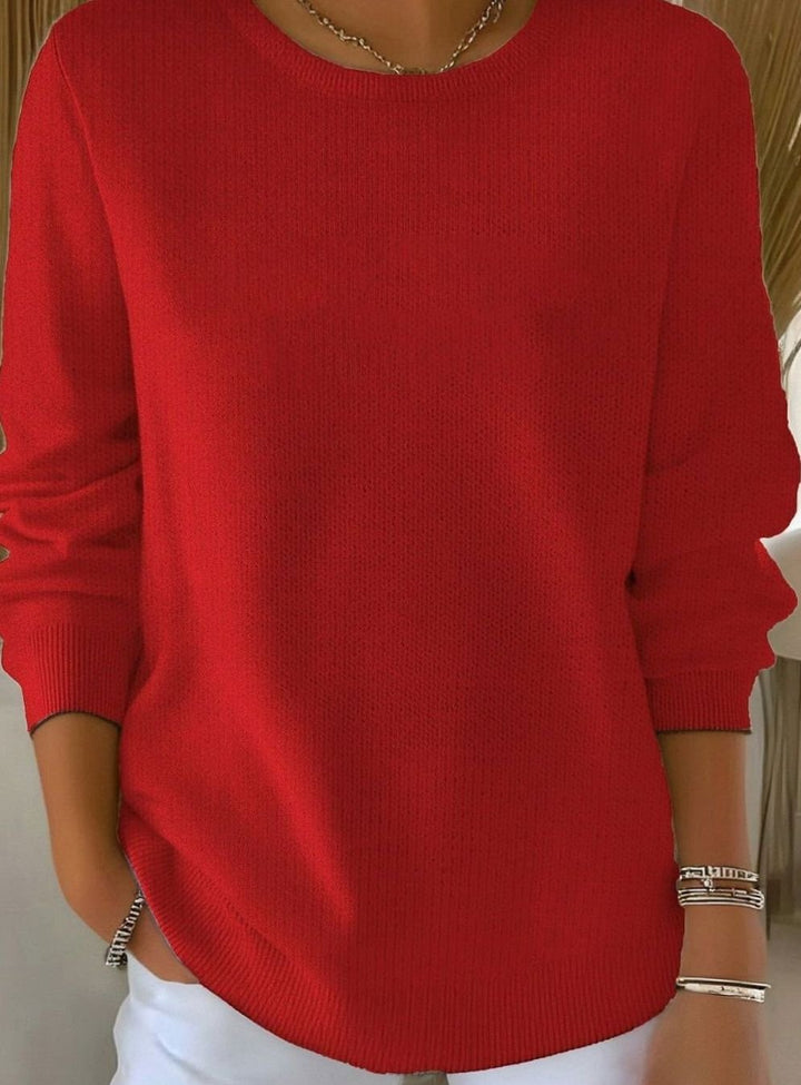 Dames Gebreide Pullover Ronde Hals Losse Pasvorm Lange Mouwen - Rood