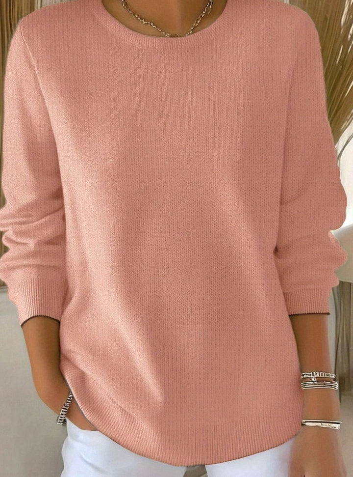 Dames Gebreide Pullover Ronde Hals Losse Pasvorm Lange Mouwen - Roze