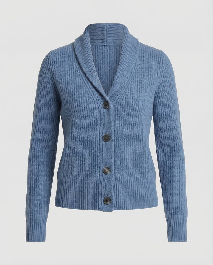 Dames Gebreide Revers-Kraag Knoopsluiting Cardigan - Lichtblauw