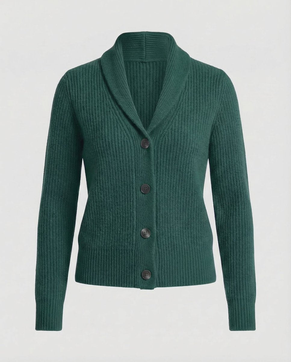 Dames Gebreide Revers-Kraag Knoopsluiting Cardigan - Donkergroen