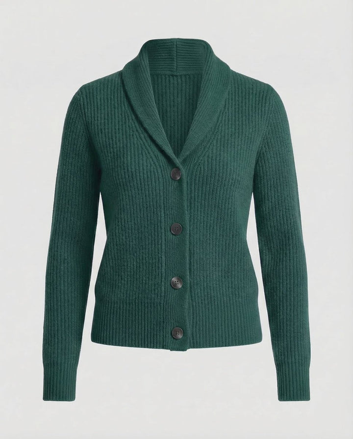 Dames Gebreide Revers-Kraag Knoopsluiting Cardigan - Donkergroen