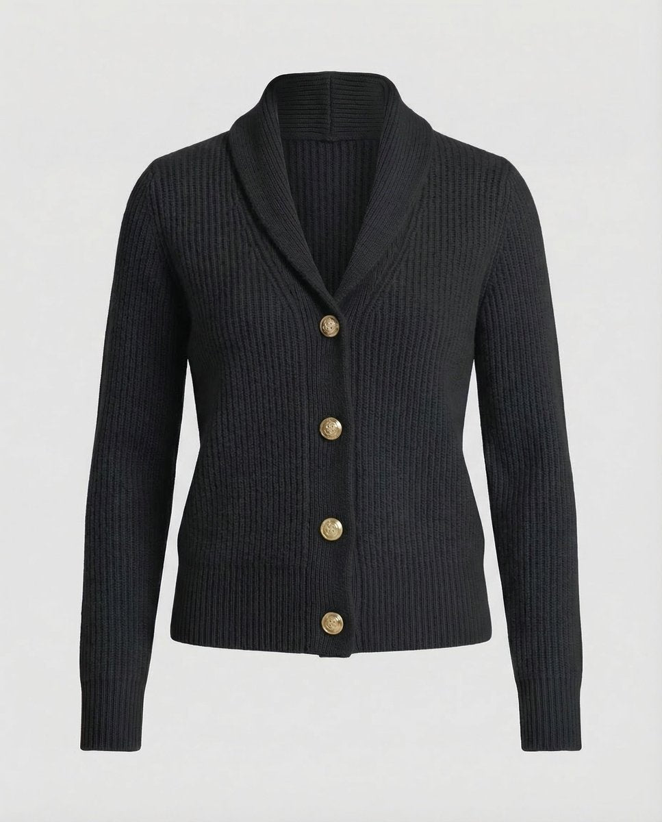 Dames Gebreide Revers-Kraag Knoopsluiting Cardigan - Zwart