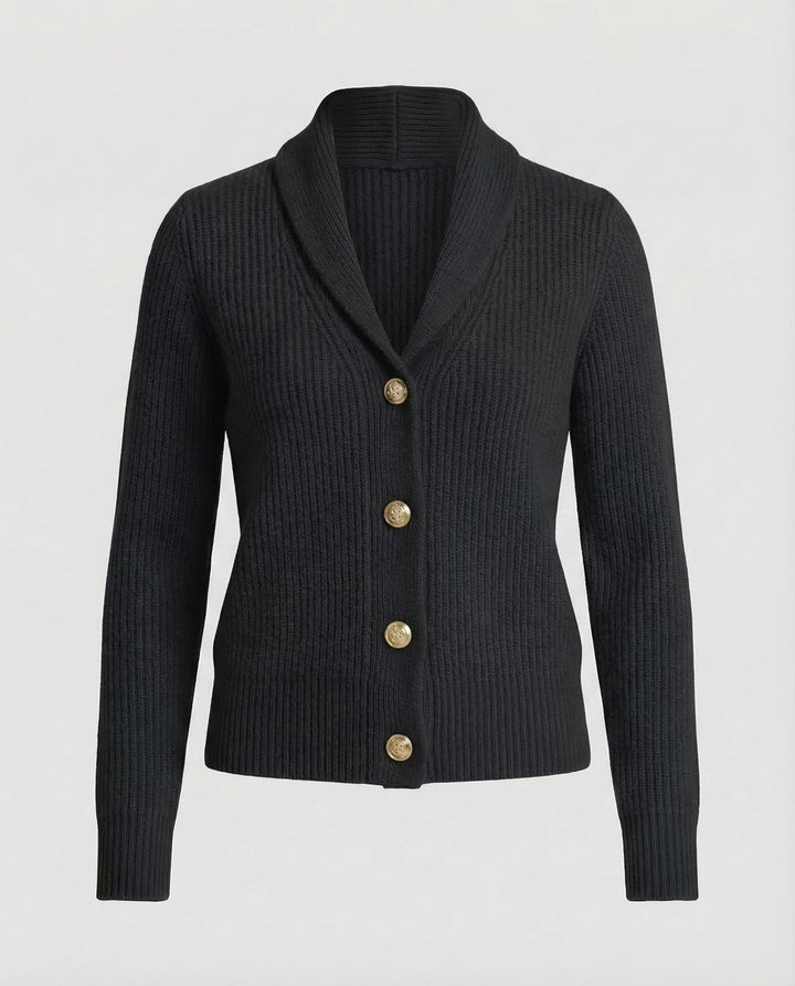 Dames Gebreide Revers-Kraag Knoopsluiting Cardigan - Zwart