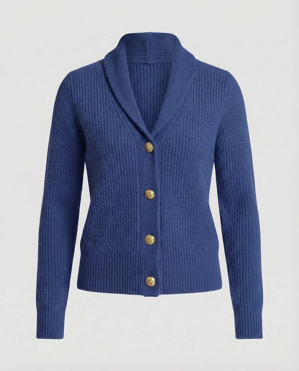 Dames Gebreide Revers-Kraag Knoopsluiting Cardigan - Donkerblauw