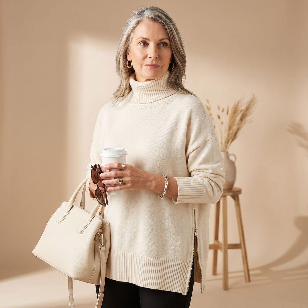 Dames Gebreide Set Oversized Sweater Wijdbeense Broek - Wit