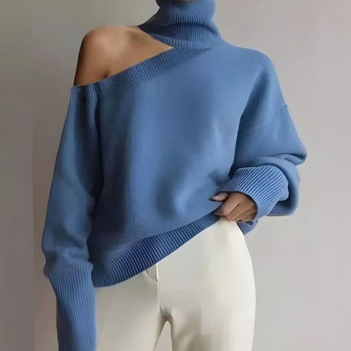 Dames Gebreide Trui met Turtleneck en Off-Shoulder Detail