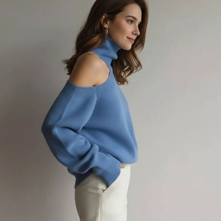 Dames Gebreide Trui met Turtleneck en Off-Shoulder Detail