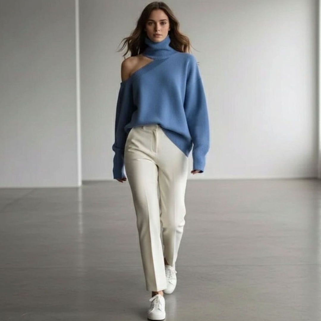 Dames Gebreide Trui met Turtleneck en Off-Shoulder Detail