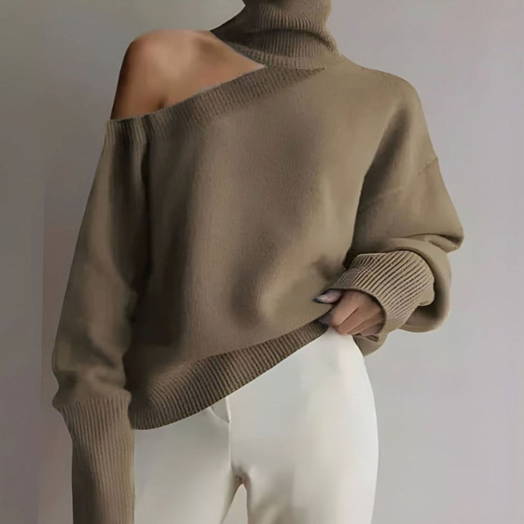Dames Gebreide Trui met Turtleneck en Off-Shoulder Detail